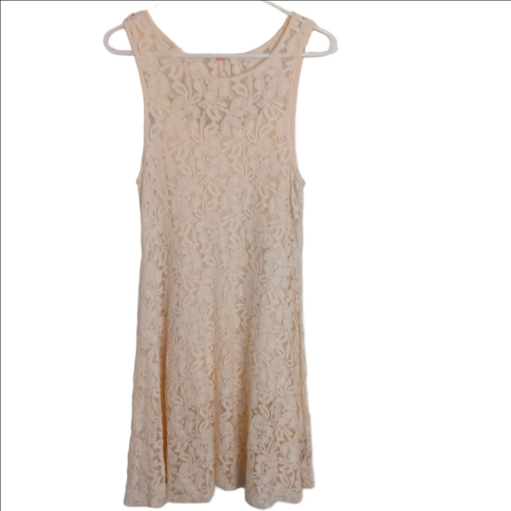 Free People Miles Of Lace Ivory Fit & Flare Sleeveless Mini Dress W/ Slip-dress
